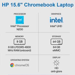 HP Newest Chromebook 15.6" Laptop,Intel Processor N200,8GB LPDDR5 RAM,