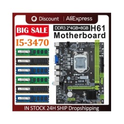 H61 Motherboard LGA1155 Set with DDR3 2*4GB8GB PC RAM 1600MHZ PC Mothe