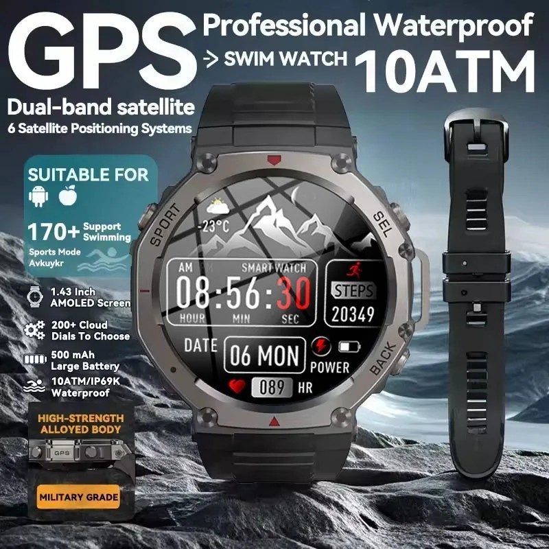 Relojes inteligentes GPS para hombre, resistente al agua hasta 5ATM, c