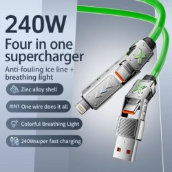240W 4-in-1 Super Fast Charging Data Cable USB-C To Type-C Zinc Alloy 