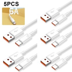5pcs Type-C Charging Cable Fast Charging USB Type C Cable 6A 66W Acces