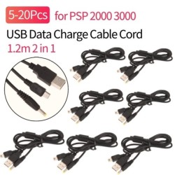 5-20Pcs For Sony PSP 2000 3000 2 in 1 USB Data Charge Cable Cord Repla