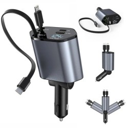 120W Car Charger Retractable Car Cigarette Lighter Adapter 4in1 USB Ty