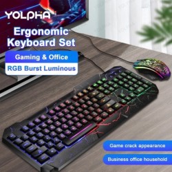 Crack Rainbow Glow Gaming Keyboard& Mouse Set with Backlight Luminous 