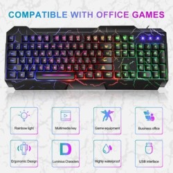 Crack Rainbow Glow Gaming Keyboard& Mouse Set with Backlight Luminous 