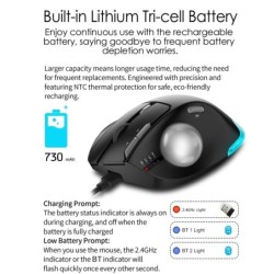 Ergonomic Bluetooth and 2.4G Wireless Rollerball Mouse with 8 Buttons 