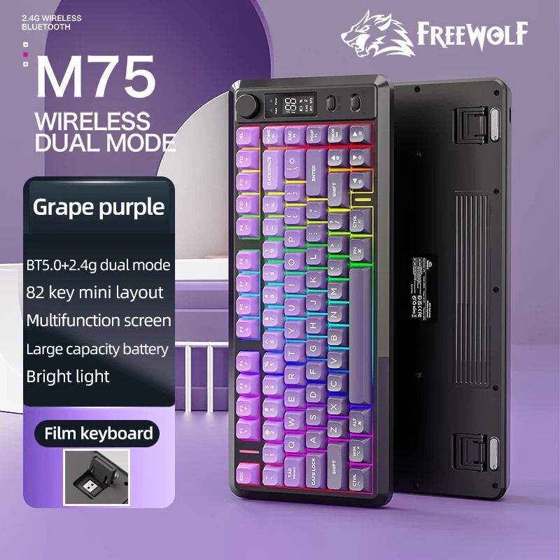 FREEWOLF M75 Screen Keyboard Wireless with Metal Knob,Bluetooth Dual M FREEWOLF M75 Screen Keyboard Wireless with Metal Knob,Bluetooth Dual M