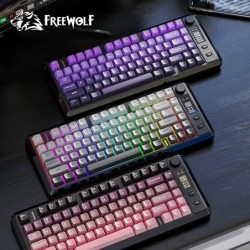 FREEWOLF M75 Screen Keyboard Wireless with Metal Knob,Bluetooth Dual M
