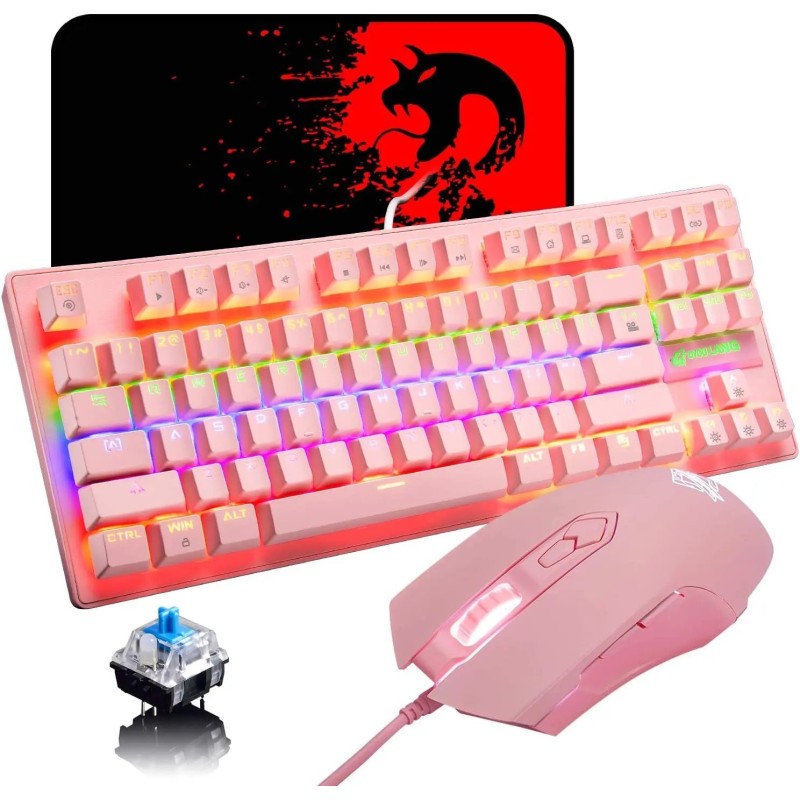 MAMBASNAKE x ZIYOU LANG Wired K2 Pink blue Switch gaming keyboard and MAMBASNAKE x ZIYOU LANG Wired K2 Pink blue Switch gaming keyboard and