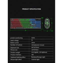 Cool light wired keyboard and mouse set, mechanical feel, floating hig