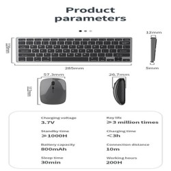 Portable Ergonomic Silent Wireless Keyboard Mouse Combo 2.4G Dual Mode