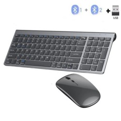 Gray Bluetooth 5.0 & 2.4G Wireless Keyboard Mouse Combo Rechargeable F
