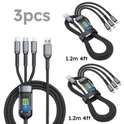 3pcs 100W 3 in 1 Fast Charging Mobile Phone Data Cable For Type-C iPho