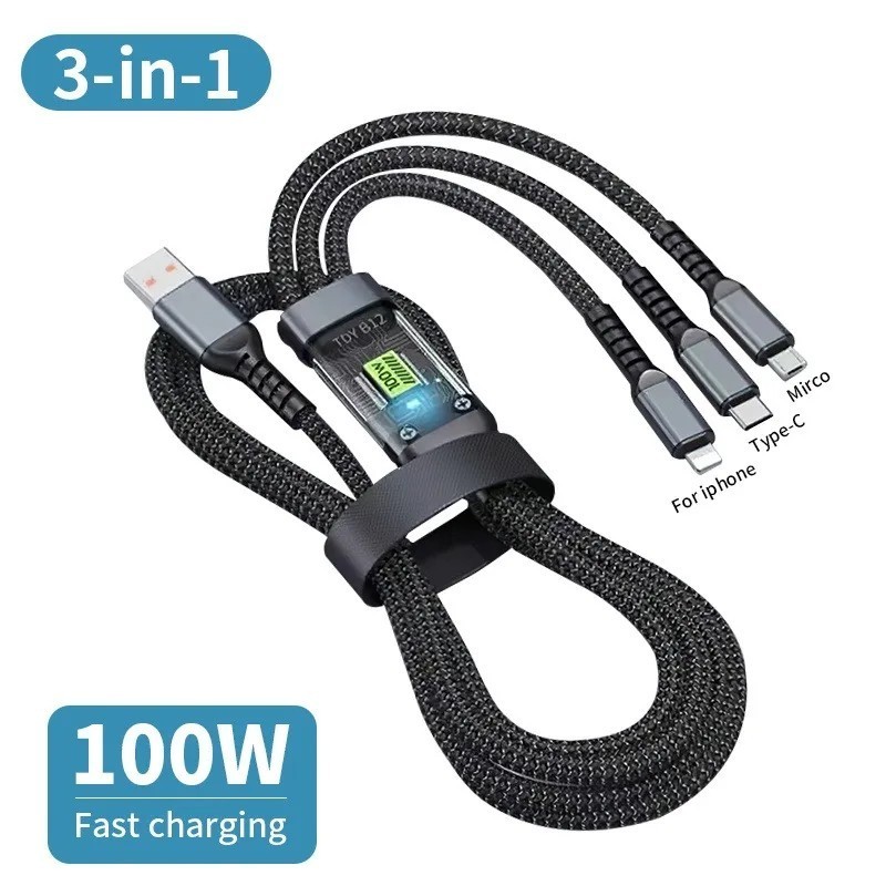 3pcs 100W 3 in 1 Fast Charging Mobile Phone Data Cable For Type-C iPho 3pcs 100W 3 in 1 Fast Charging Mobile Phone Data Cable For Type-C iPho