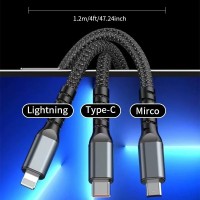 3pcs 100W 3 in 1 Fast Charging Mobile Phone Data Cable For Type-C iPho