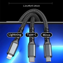 3pcs 100W 3 in 1 Fast Charging Mobile Phone Data Cable For Type-C iPho