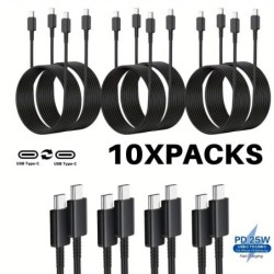 FASTFISH 10-Pack USB-C to USB-C Cable, 25W PD Fast Charging Data Cord 