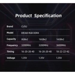 CUSU Memoria Ram Ddr4 8GB 16GB RGB DDR4 3200MHz 3600MHz 1.35V 288pin U