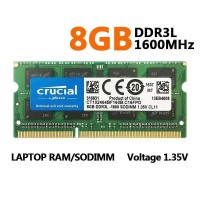 Crucial RAM DDR3 DDR3L 8GB 1600MHz SODIMM Ram PC- 12800 1.35V 204Pin f