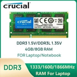 Crucial Laptop Memory DDR3L 1.35V/ DDR3 1.5V 1333 1600 1866 MT/s MHz 4