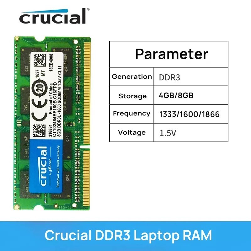 Crucial Laptop Memory DDR3L 1.35V/ DDR3 1.5V 1333 1600 1866 MT/s MHz 4 Crucial Laptop Memory DDR3L 1.35V/ DDR3 1.5V 1333 1600 1866 MT/s MHz 4