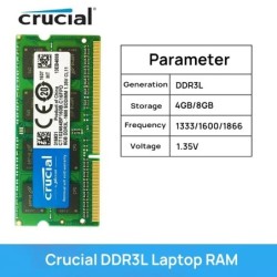 Crucial Laptop Memory DDR3L 1.35V/ DDR3 1.5V 1333 1600 1866 MT/s MHz 4