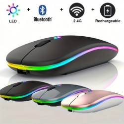 Wireless Mouse Bluetooth and 2.4GHz Dual Modes Rechargeable RGB Ergono