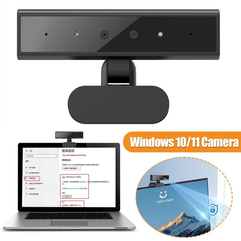 Facial Recognition Webcam for Windows 10/11 with Base USB Computer Web Facial Recognition Webcam for Windows 10/11 with Base USB Computer Web