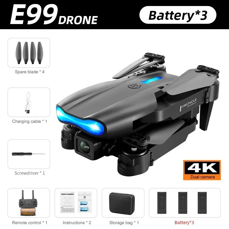 E99 PRO Drone with Flash Professional 4K Dual Camera WIFI Obstacle Avo
