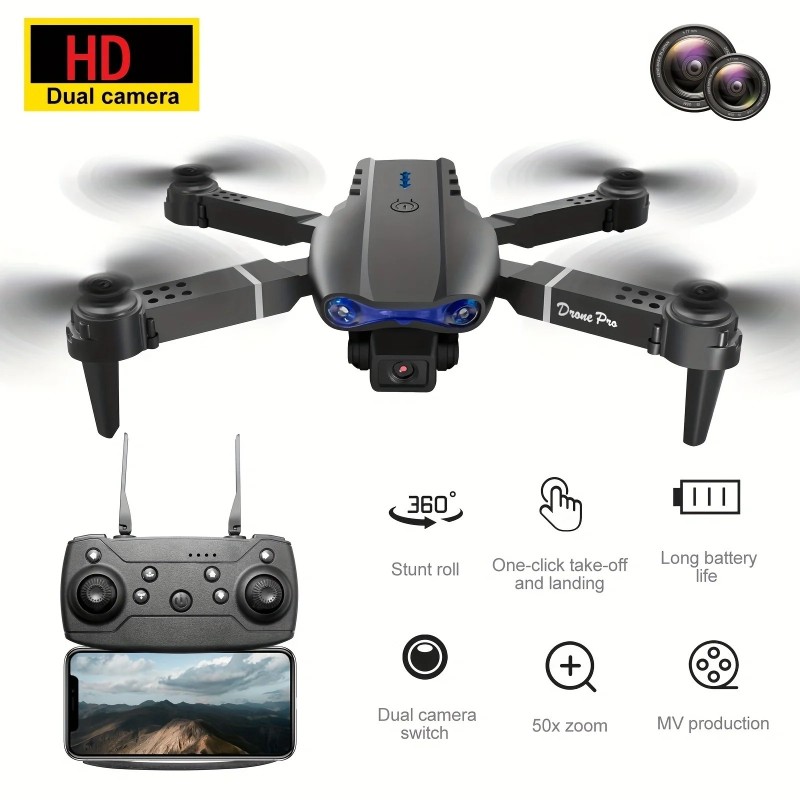 E99 Professional RC Drone, Dual Camera Double Folding RC Quadcopter He