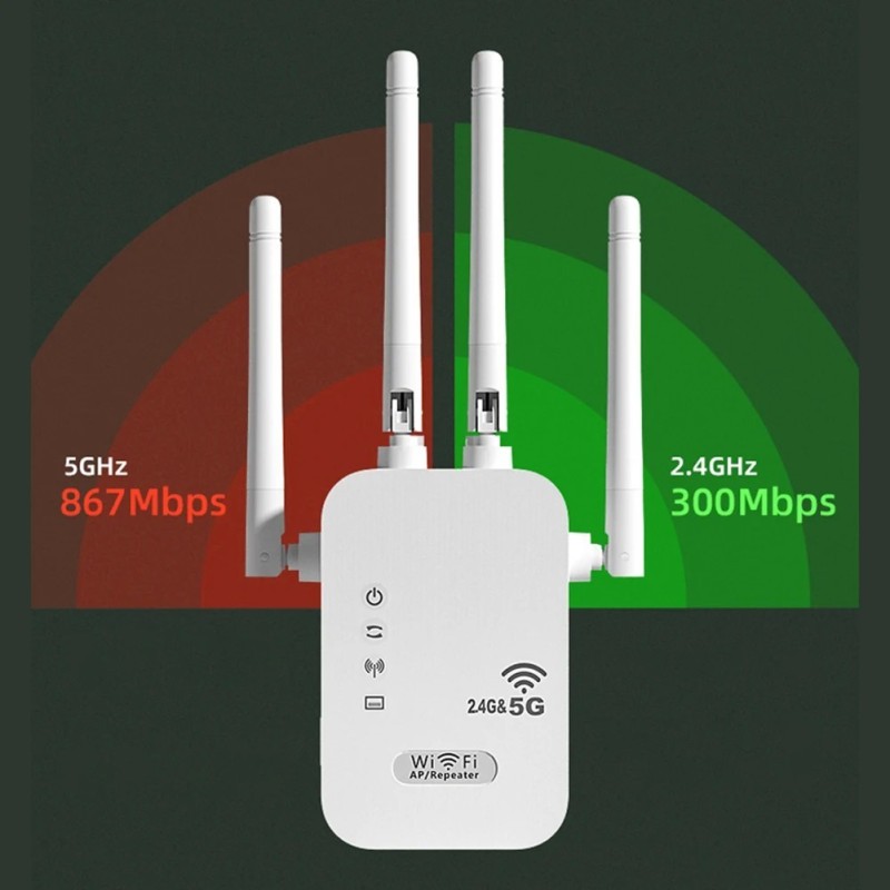 1200Mbps Wireless WiFi Repeater 4 Antennas Dual-Band 2.4GHz/5GHz Wi-Fi