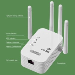 1200Mbps Wireless WiFi Repeater 4 Antennas Dual-Band 2.4GHz/5GHz Wi-Fi