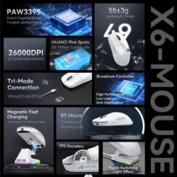 Attack Shark X6 PixArt PAW3395 Mouse , Bluetooth Tri-Mode Connection, 