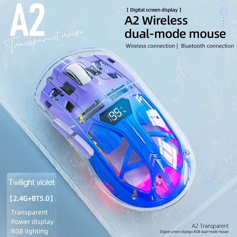 A2 Transparent RGB wireless mouse, Bluetooth Dual-mode Connection ,Dig