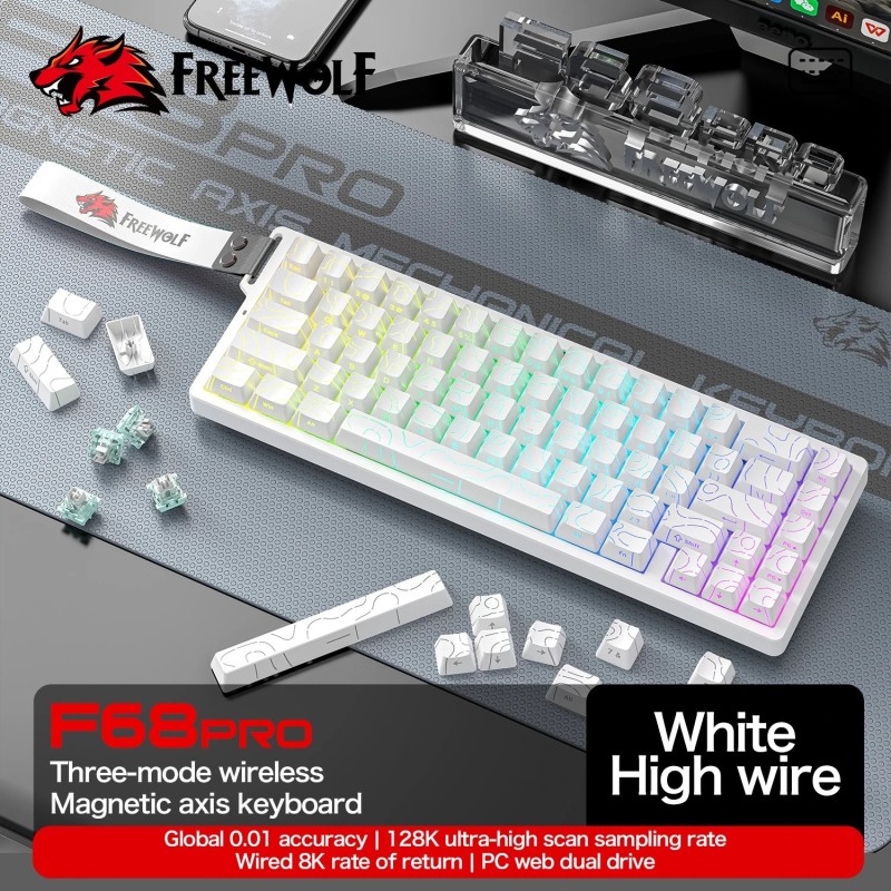 FREEWOLF F68PRO 8K RGB Mechanical Keyboard ,Magnetic Switch,0.01mm RT 