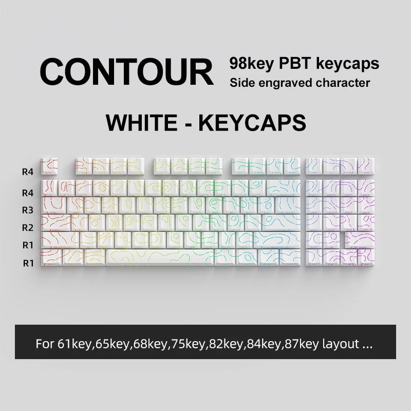 98key PBT keycaps , FOR 61/65/68/75/82/84/87 KEY layout, Contour Line 
