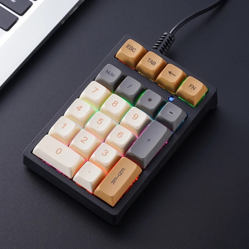 21 key Wired Mechanical Numeric Keypad with Multi-color Lights and Blu