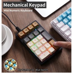 21 key Wired Mechanical Numeric Keypad with Multi-color Lights and Blu