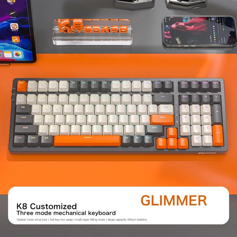 K8 Wireless Mechanical Keyboard Tri-mode Connection,100 Key,Full Key H