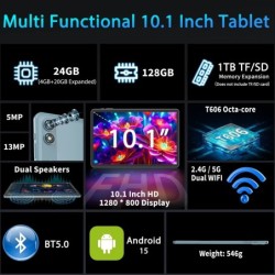 Relndoo Android 15 Tablet 10.1 Inch, 24GB4+20 Expand RAM 128GB ROM, Wi