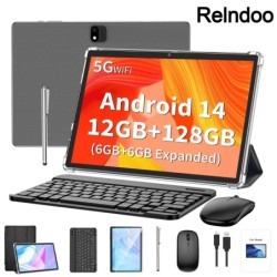 Relndoo 10.1 Inch Android 14 Tablet, 12GB6+6 Expand RAM 128GB ROM, 5MP