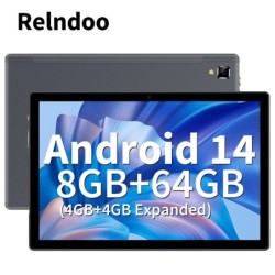Relndoo 10.1-Inch Tablet Android 14, 8GB4+4GB Expanded RAM 64GB ROM, I