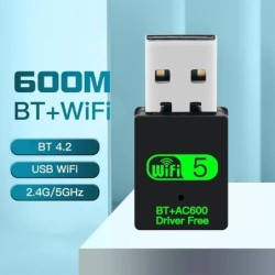 600Mbps BT 4.2 Mini USB WiFi Wireless Adapter Dongle Dual Band 2.4G/5G