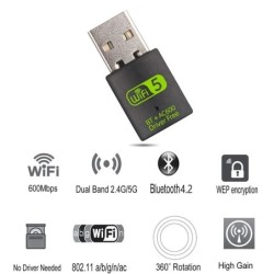 600Mbps BT 4.2 Mini USB WiFi Wireless Adapter Dongle Dual Band 2.4G/5G