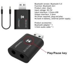 USB Bluetooth 5.0 Adapter 2 in 1 Bluetooth Transmitter Receiver Audio 