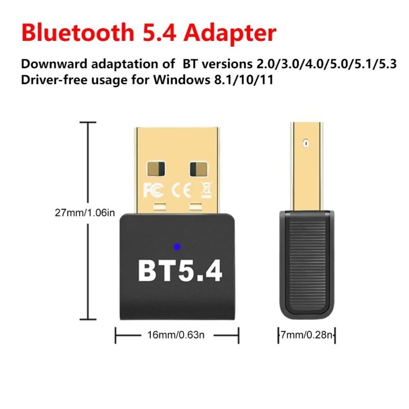 Bluetooth Adapter BT V5.4/5.3/5.1/5.0 USB Dongle Receiver For PC Wirel