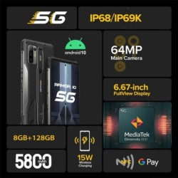 Ulefone Armor 10 5G Rugged Mobile Phone Android 10 8GB +128GB Waterpro